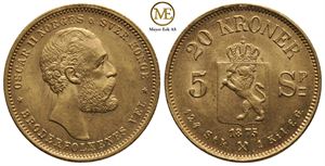 20 kroner/5 Spc. 1875 Oscar II. Kv.0/01