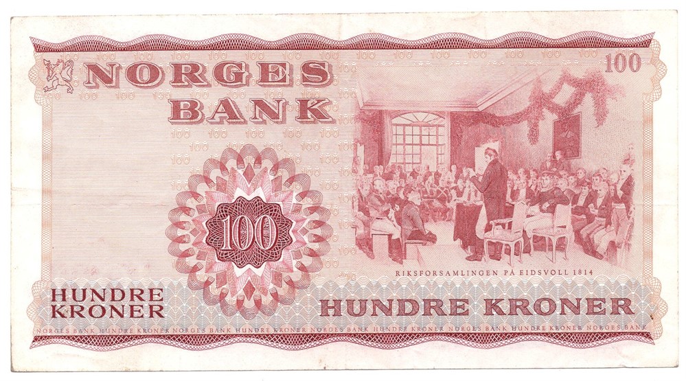 100 kroner 1968 Z.0916077. Erstatningsseddel. Kv.1+