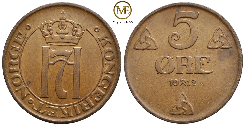 5 øre 1912 Haakon VII. Kv.0