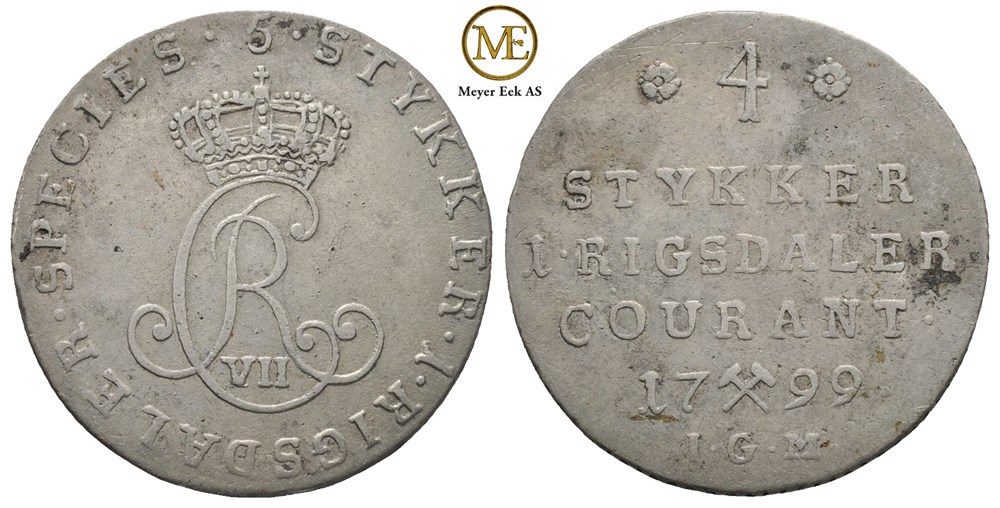 1/5 speciedaler 1799. Christian VII. Kv.1/1+
