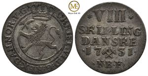 8 skilling 1731 Christian VI. Kv.1+