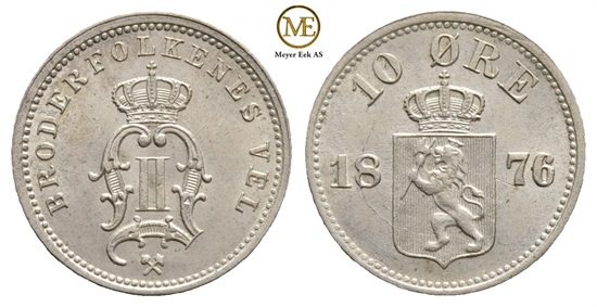 10 øre 1876 Oscar II. Kv.0
