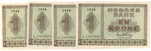 1 kroner 1948 L. i serie. Kv.0