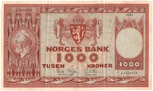 1000 kroner 1961 A.1553872. Kv.1/1+