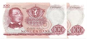 100 kroner 1972 T i serie. Kv.0/01