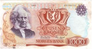 1000 kroner 1983 Z. Erstatningsseddel. Kv.1