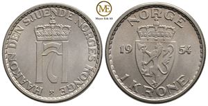 1 krone 1954 Haakon VII. Kv.0