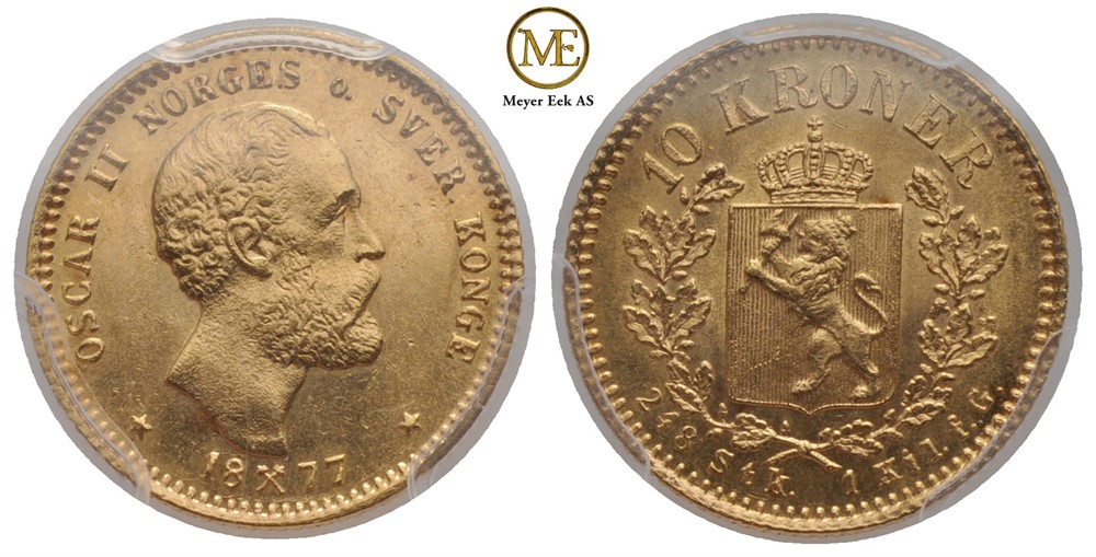 10 kroner 1877 Oscar II. Kv.0/01