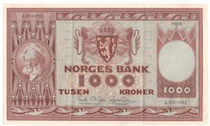 1000 kroner 1968 A.3210231. Kv.01