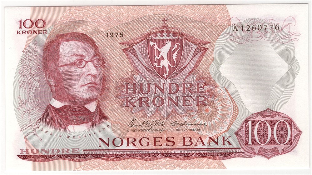 100 kroner 1975 Å.1260776. Gradert til 66 EPQ hos PMG. Kv.0