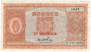 10 kroner 1947 E.8371094. Kv.0