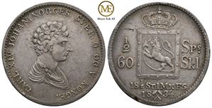 1/2 speciedaler 1834 Carl XIV Johan.  Kv.1+