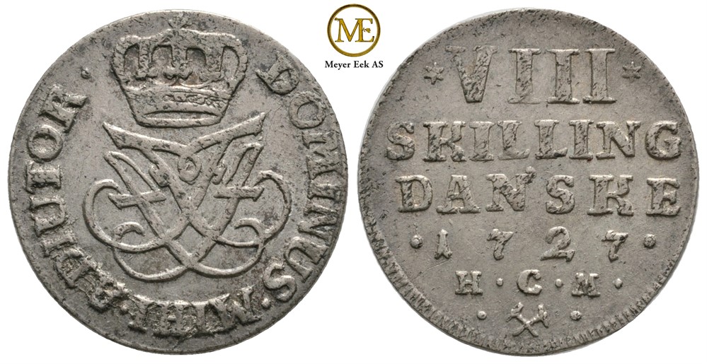 8 skilling 1727 Frederik IV. Kv.01