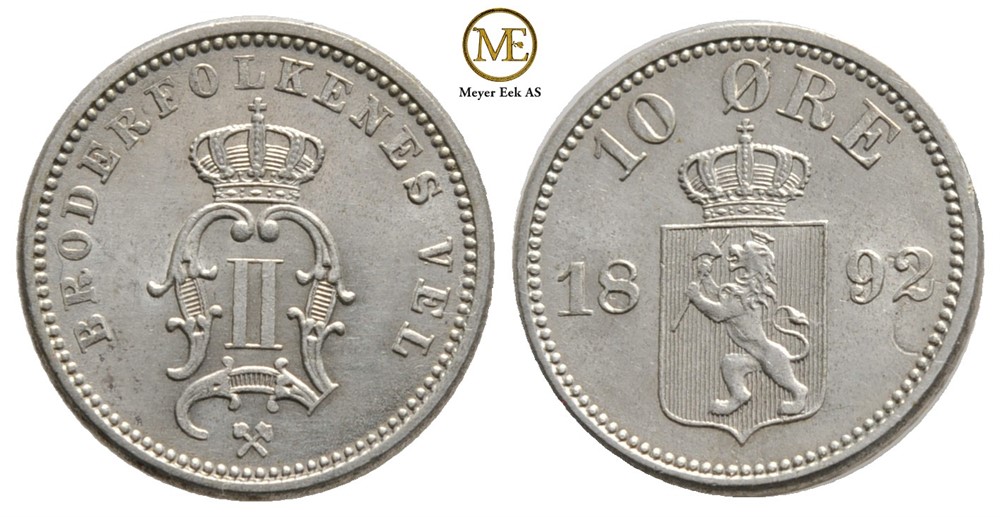 10 øre 1892 Oscar II. Kv.0