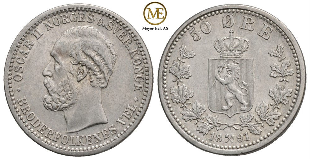 50 øre 1891 Oscar II. Kv.1+/01