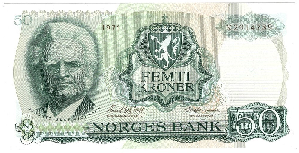50 kroner 1971 X.2914789. Erstatningsseddel. S-seddel. Kv.0/01