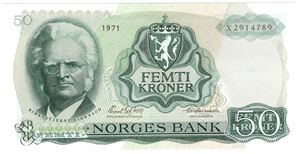 50 kroner 1971 X.2914789. Erstatningsseddel. S-seddel. Kv.0/01