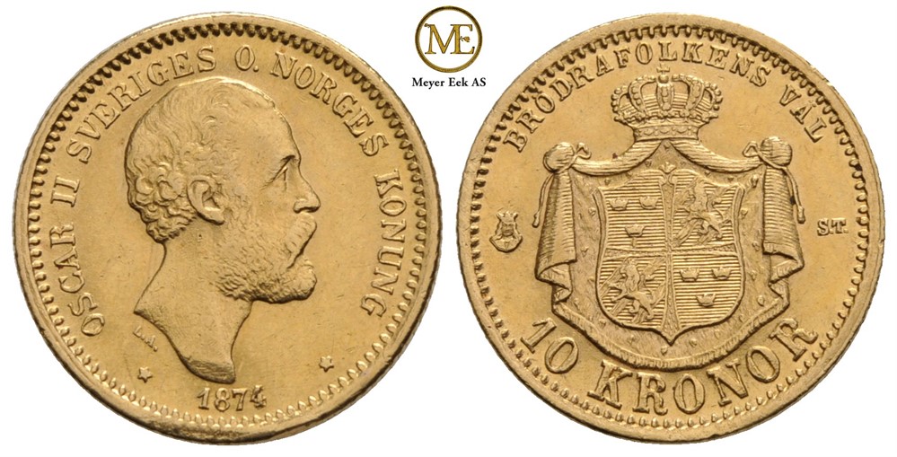 10 kronor 1874 Oscar II. Kv.01