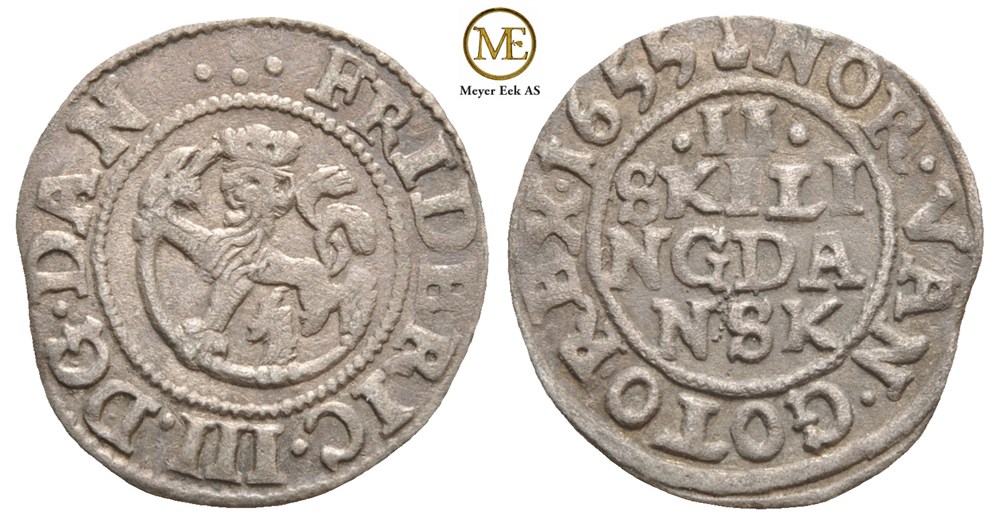 2 skilling 1655 Frederik III. Kv.1+