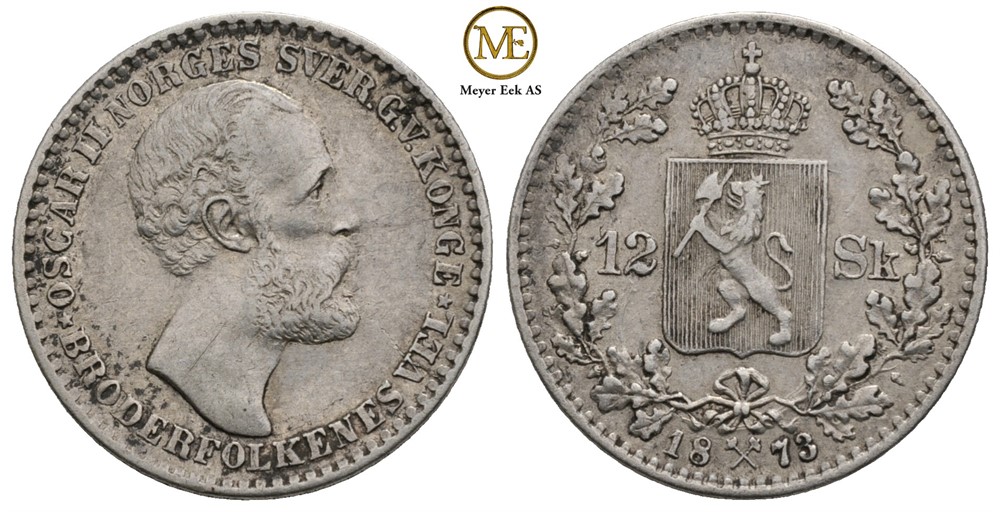 12 skilling 1873 Oscar II. Kv.1+