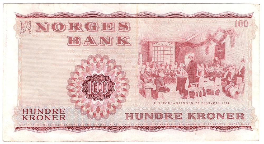 100 kroner 1964 Z.8013128. 8 million erstatningsseddel. RR-seddel. Kv.1/1+
