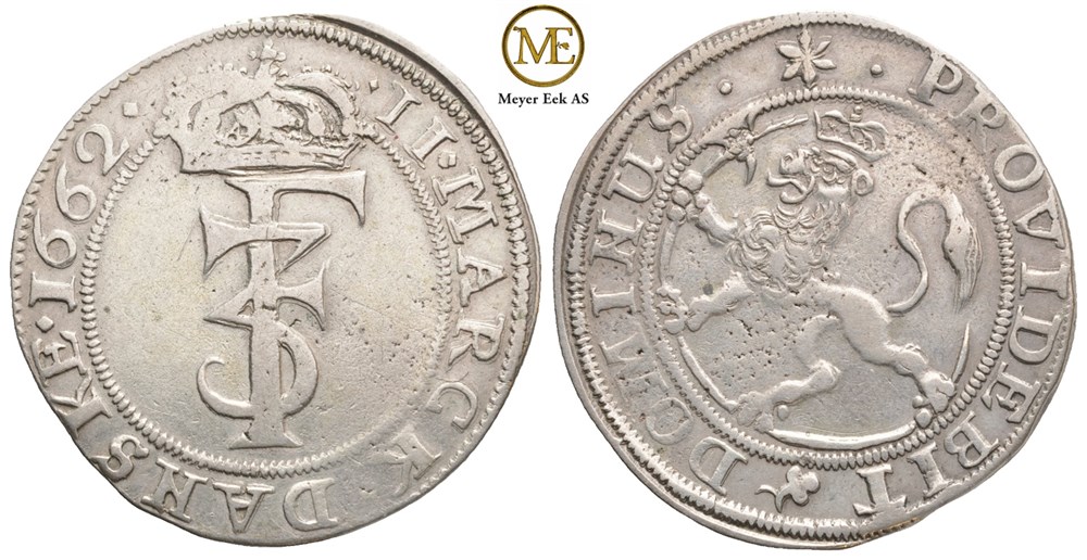 2 mark 1662 Frederik III. Kv.1+