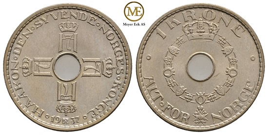 1 krone 1937 Haakon VII. Kv.0