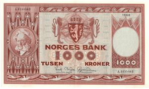 1000 kroner 1968 A.3155462. Kv.0/01