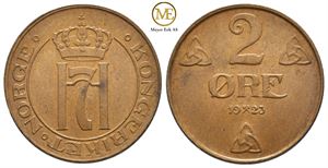 2 øre 1923 Haakon VII. Kv.0