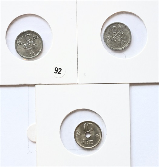 Norge 10 øre 1942, 42 zink og 45 i kobbernikkel kv. 0