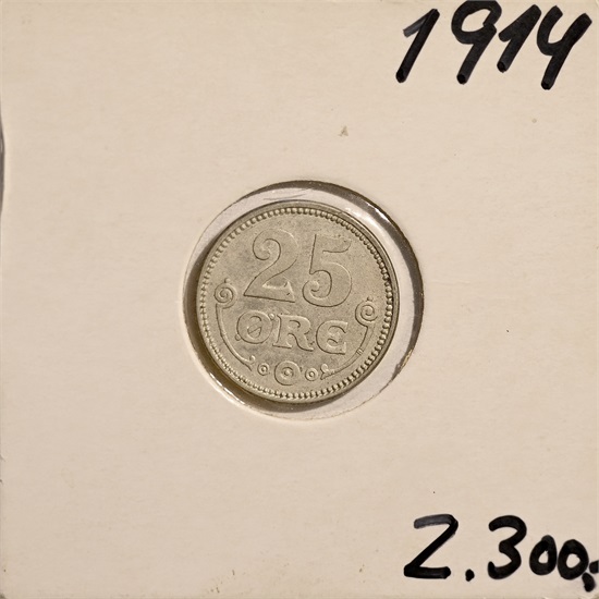 Danmark 25 øre 1914 kv. 0/01