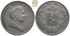 1/2 speciedaler 1844 Carl XIV Johan. Kv.1