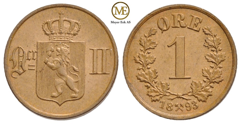 1 øre 1893 Oscar II. Kv.0