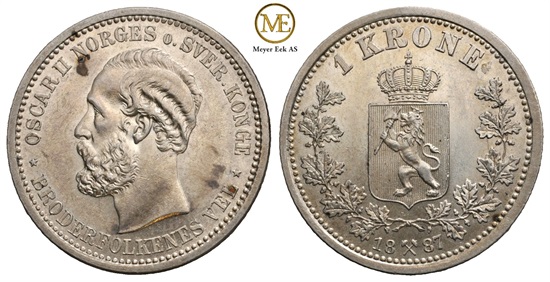 1 krone 1887 Oscar II. Kv.0