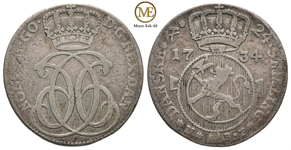 24 skilling 1734 Christian VI. Kv.1/1+