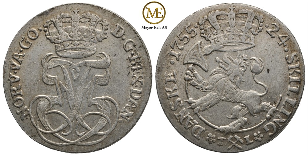 24 skilling 1755 Frederik V. Kv.1+