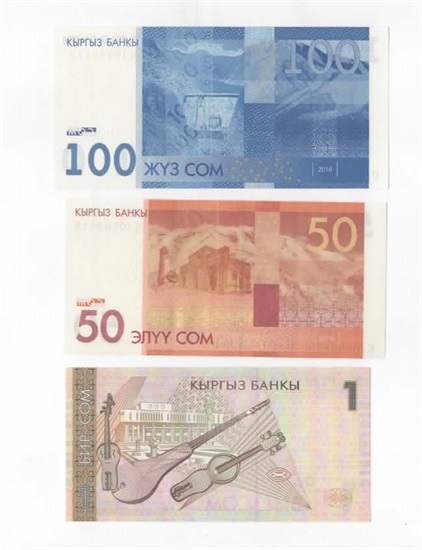 Kyrgistan 1 som 1999 og 50 og 100 som 2016 kv. 0