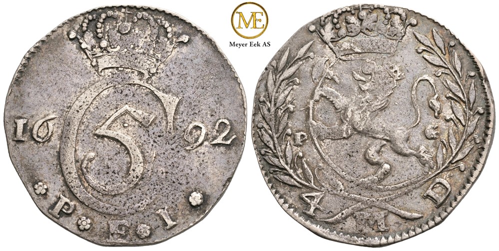 4 mark 1692 Christian V. Kv.1+