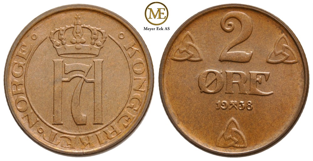2 øre 1938 Haakon VII. Kv.0