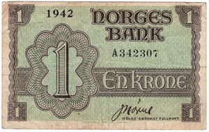 1 krone 1942 A. London utgaven. Kv.1