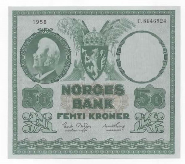 Norge 50 kroner 1958 C kv. 0