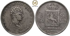 1/2 speciedaler 1834 Carl XIV. Kv.1/1+