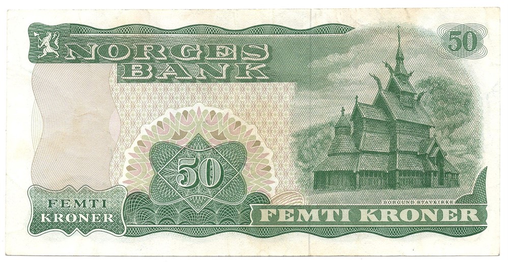 50 kroner 1974 Z.0114736. Erstatningsseddel. R-seddel. Kv.1/1+