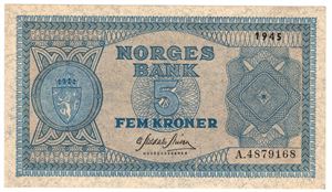5 kroner 1945 A.4879168. Kv.0/01