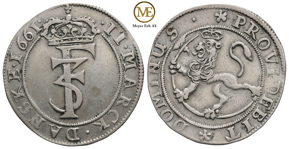 2 mark 1661 Frederik III. Kv.1+