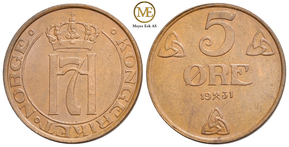 5 øre 1931 Haakon VII. Kv.0