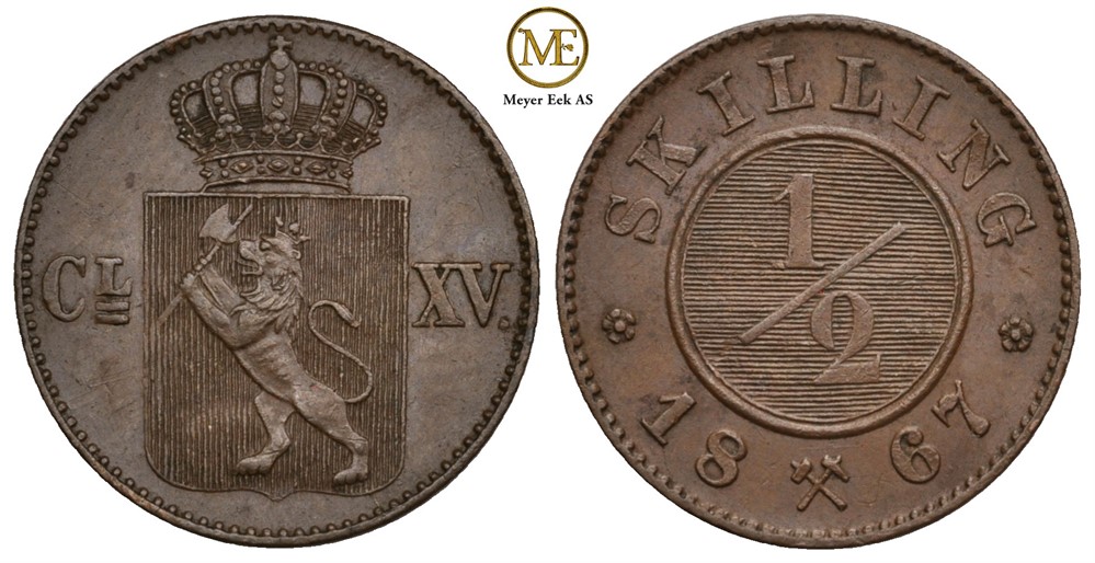 1/2 skilling 1867 Carl XV. Kv.0/01