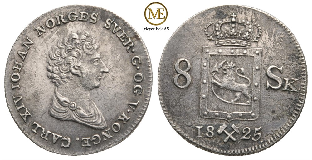 8 skilling 1825 Carl XIV Johan. Kv.1+/01