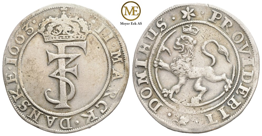 2 mark 1663 Frederik III. Kv.1/1+