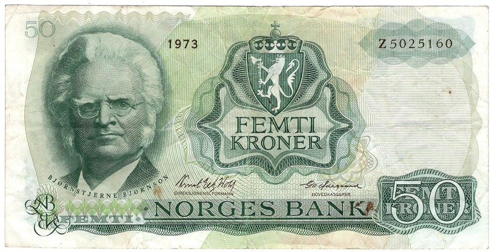 50 kroner 1973 Z.5025160 5-million erstatningsseddel. RR-seddel Kv.1/1-